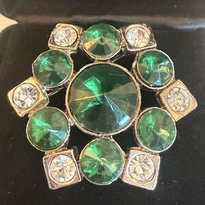 Elegant Green and Silver Brooch